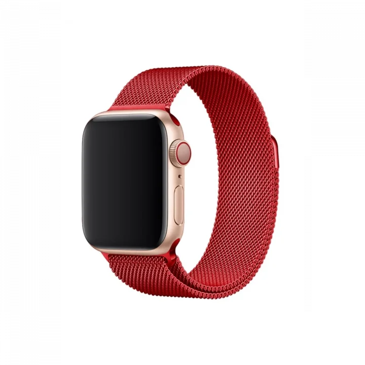 Mey İthalat®  Apple Watch 38mm Metal Mıknatıslı Kordon - Kırmızı