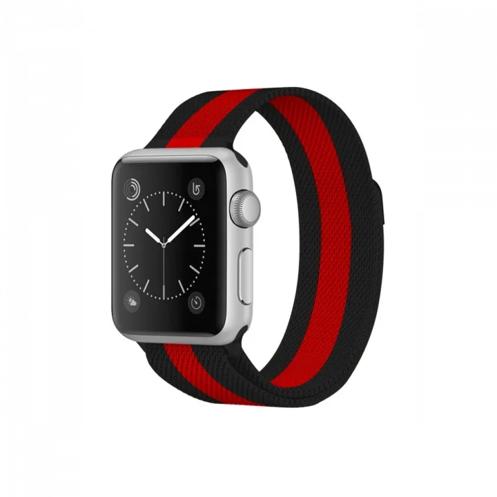 Mey İthalat®  Apple Watch 38mm Metal Mıknatıslı Kordon - Siyah-Kırmızı