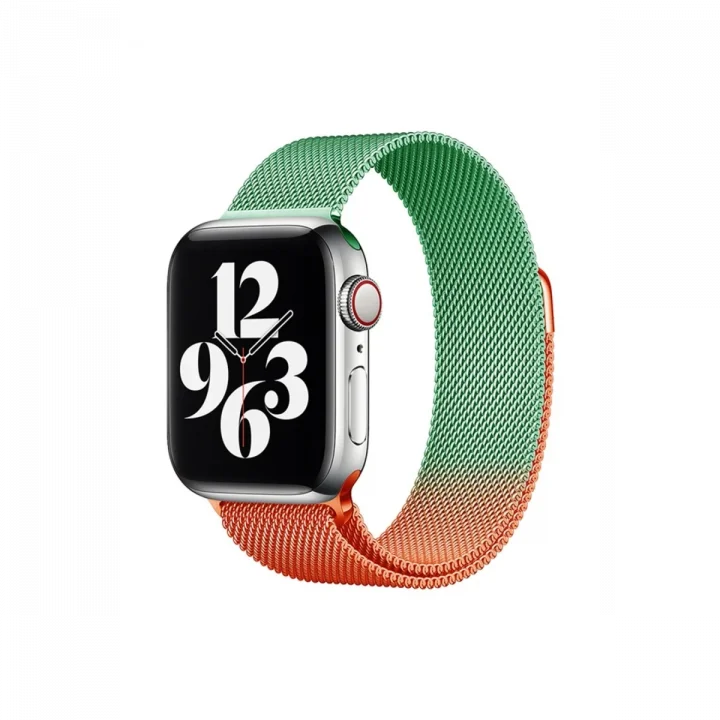 Mey İthalat®  Apple Watch 38mm Metal Mıknatıslı Kordon - Turuncu-Yeşil