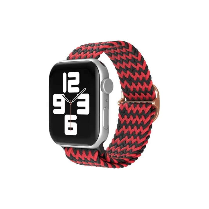 Mey İthalat®  Apple Watch 38mm Star Kordon - Zigzag Kırmızı-Siyah