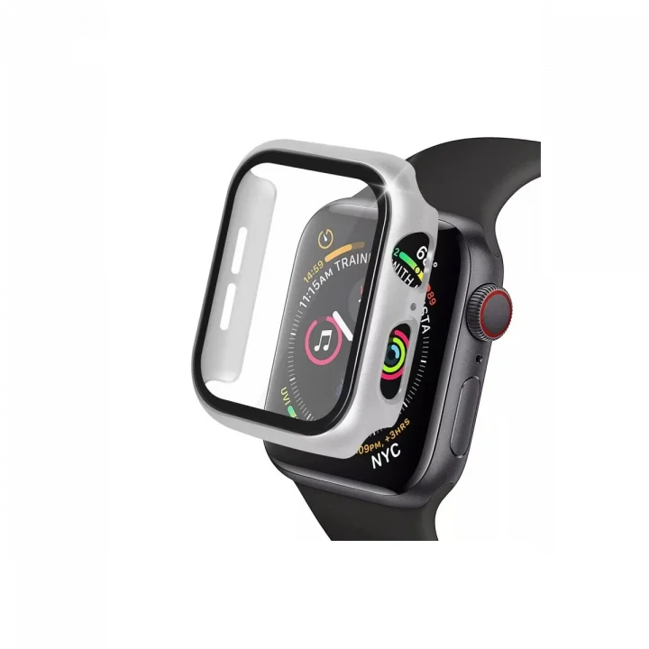 Mey İthalat®  Apple Watch 40mm Camlı Kasa Ekran Koruyucu - Gümüş
