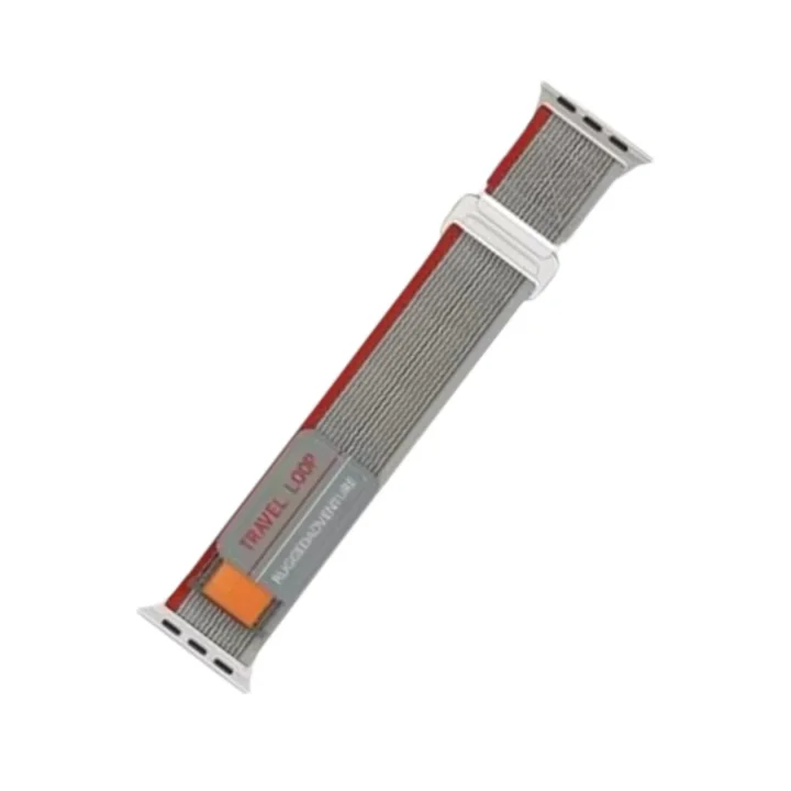 Mey İthalat®  Apple Watch 42mm Alice Kumaş Kordon - Gri-Kırmızı