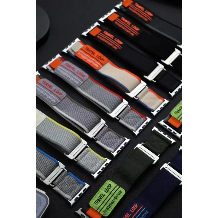 Mey İthalat®  Apple Watch 42mm Alice Kumaş Kordon - Mavi-Turuncu