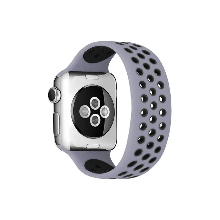 Mey İthalat®  Apple Watch 42mm Ayarlı Delikli Silikon Kordon - Gri-Siyah
