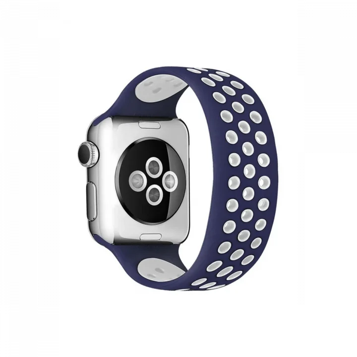 Mey İthalat®  Apple Watch 42mm Ayarlı Delikli Silikon Kordon - Lacivert-Beyaz