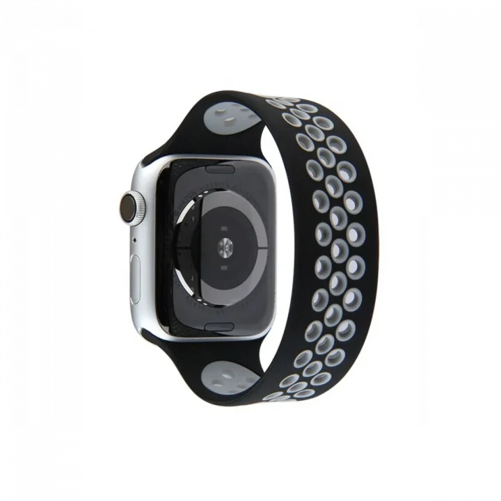Mey İthalat®  Apple Watch 42mm Ayarlı Delikli Silikon Kordon - Siyah-Gri