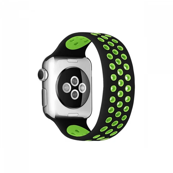 Mey İthalat®  Apple Watch 42mm Ayarlı Delikli Silikon Kordon - Siyah-Yeşil