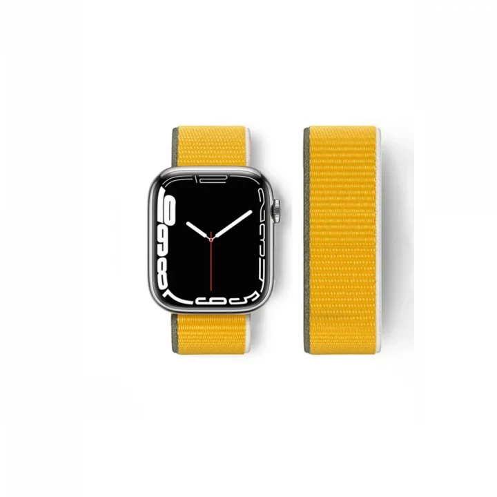 Mey İthalat®  Apple Watch 42mm Hasırlı Cırtcırtlı Kordon - Sarı