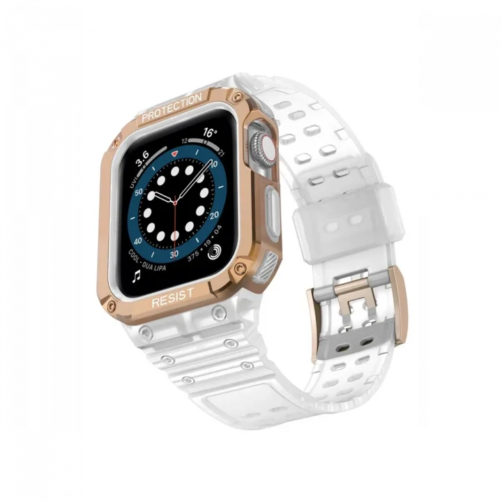 Mey İthalat®  Apple Watch 42mm KR401 Silikon Kordon - Beyaz-Rose