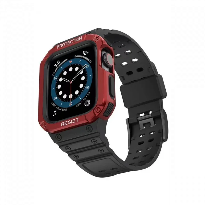 Mey İthalat®  Apple Watch 42mm KR401 Silikon Kordon - Siyah-Kırmızı