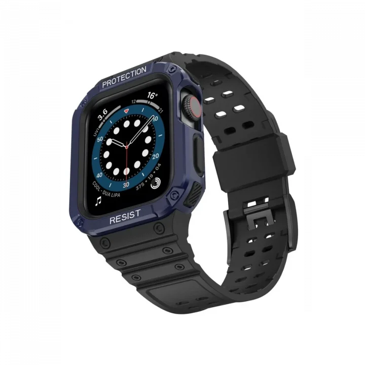 Mey İthalat®  Apple Watch 42mm KR401 Silikon Kordon - Siyah-Mavi