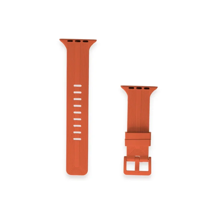 Mey İthalat®  Apple Watch 42mm KR408 Çizgili Silikon Kordon - Turuncu
