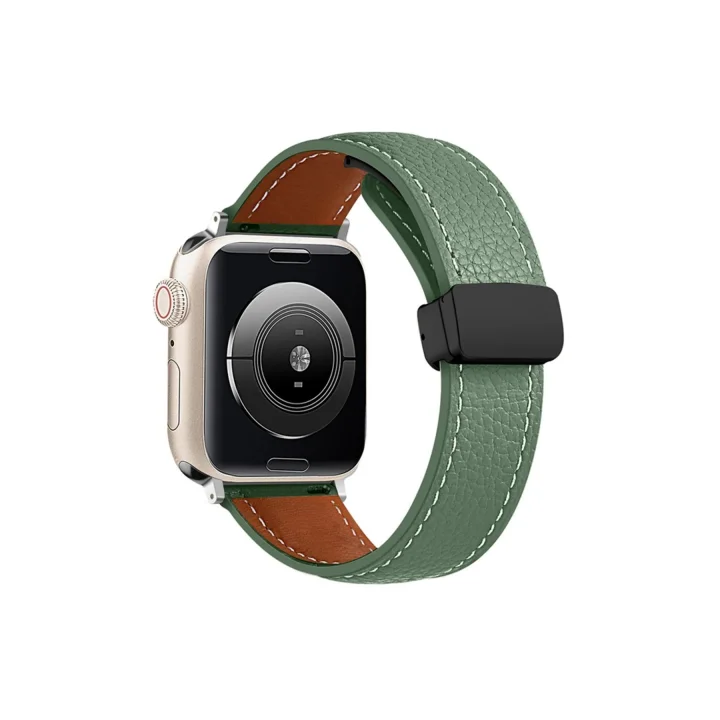 Mey İthalat®  Apple Watch 42mm KR414 Daks Deri Kordon - Koyu Yeşil