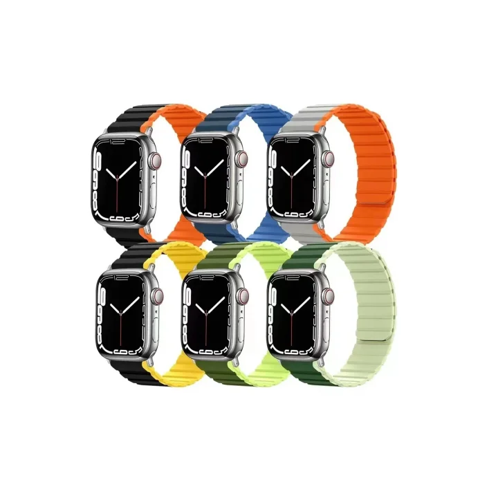 Mey İthalat®  Apple Watch 42mm MO-WB1 Çift Renk Mıknatıslı Silikon Kordon - Siyah-Sarı