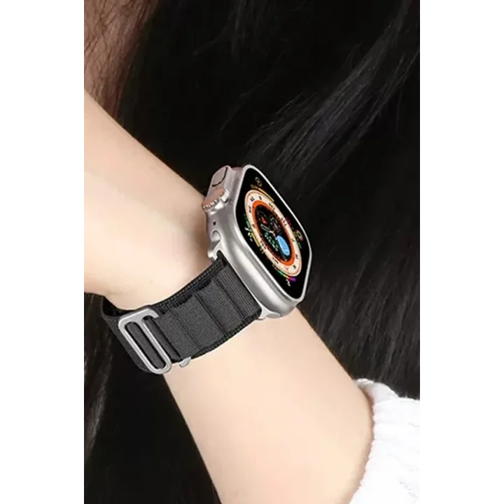 Mey İthalat®  Apple Watch Ultra 49mm Mountain Kordon - Siyah-Turuncu