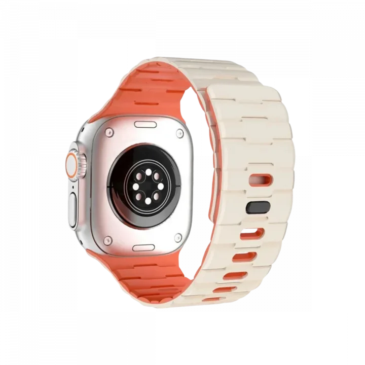 Mey İthalat®  Apple Watch Ultra 49mm Wowen Kordon - Beyaz-Turuncu