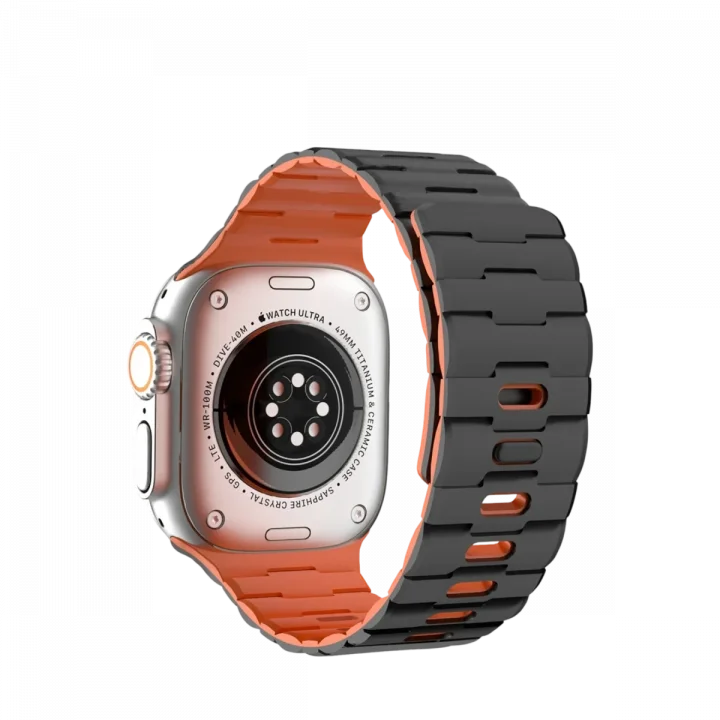 Mey İthalat®  Apple Watch Ultra 49mm Wowen Kordon - Siyah-Turuncu