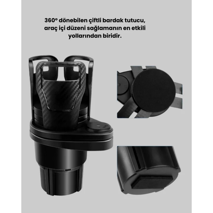 Mey İthalat® Araç İçi Düzen ve Ambiyans Seti Çift Bardak Tutucu + LED Işık