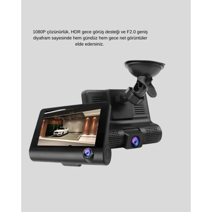 Mey İthalat® Araç Kamerası 3’lü Full HD DVR 1080P Gece Görüşlü ve G-Sensörlü