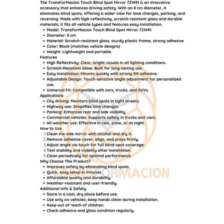 Mey İthalat® Araç Kör Nokta Aynası Dokunmatik  721491