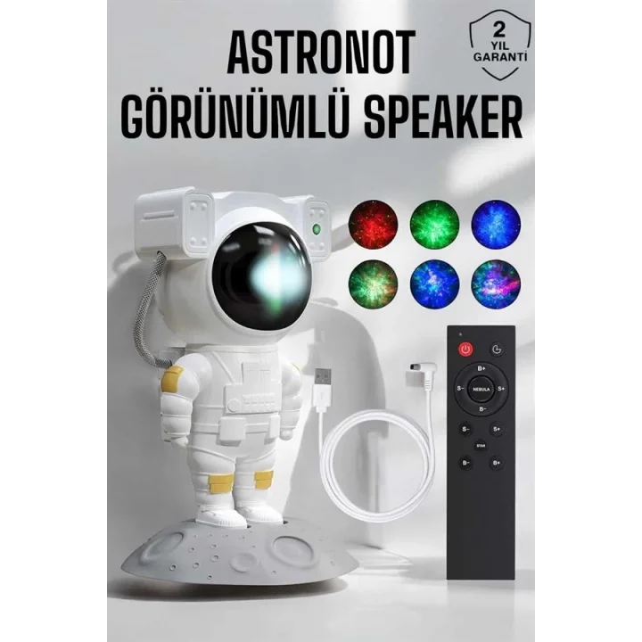 Mey İthalat® Astronot Görünümlü Projeksiyon Speaker Taşınabilir