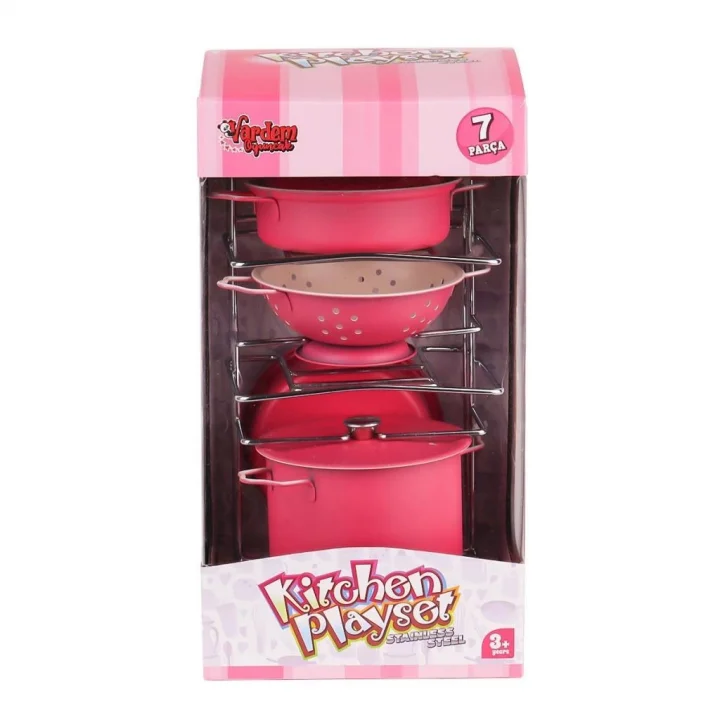 Mey İthalat® ATF-683G-6 Raflı Pembe Tencere Tava Seti 7 Parça