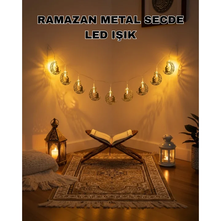 Mey İthalat® Ay ve Secde Tasarımlı Sıcak Beyaz LED Ramazan Işığı
