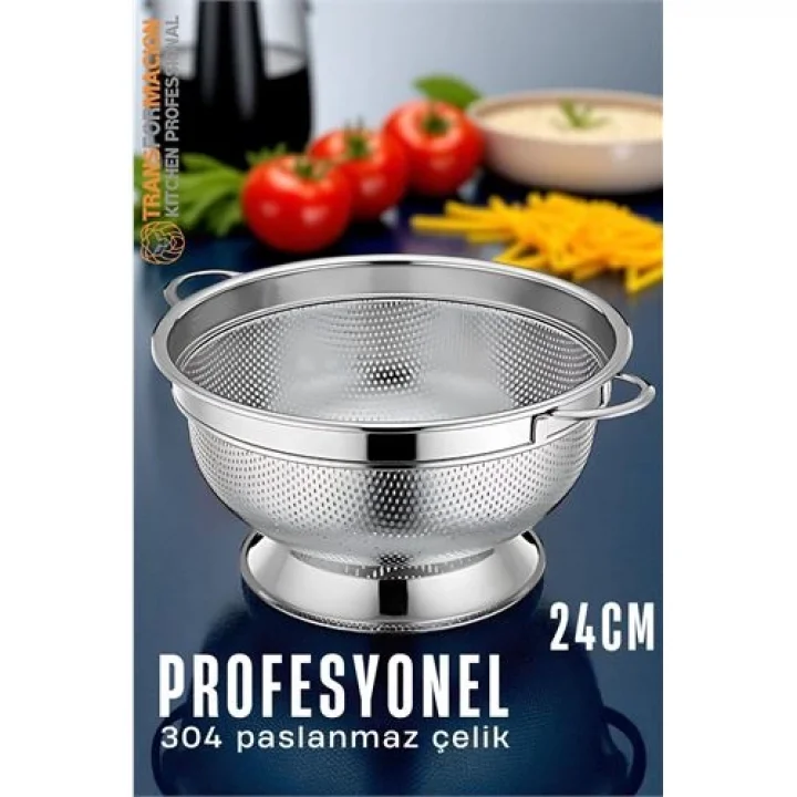 Mey İthalat® Ayaklı Kevgir - 304 Paslanmaz Çelik Profesyonel Ayaklı Süzgeç 24 Cm 721830