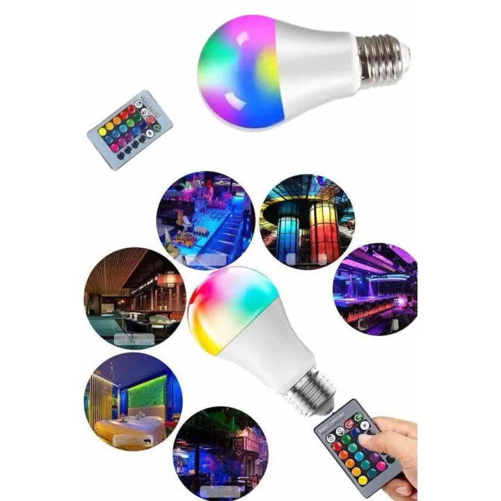 Mey İthalat® Ayarlanabilir Parlaklık RGB Led Ampul Beyaz Lamba Ve Renkli Ampul