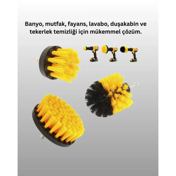 Mey İthalat® Banyo ve Mutfak İçin Matkap Ucu Temizlik Fırçası 3’lü Set