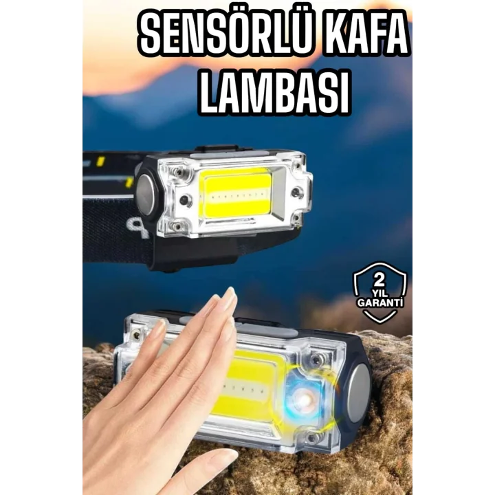Mey İthalat® Beyaz Led Işık Sensörlü Kafa Lambası Lityum Batarya Led El Fenerli Şarjlı