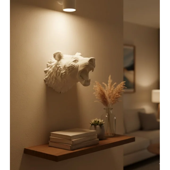 Mey İthalat® Beyaz Renk 3D Ayı Başı Duvar Dekoru