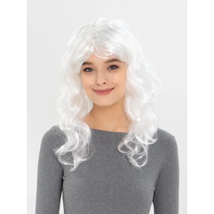 Mey İthalat® Beyaz Renk Kahküllü Dalgalı Uzun Parti Peruğu