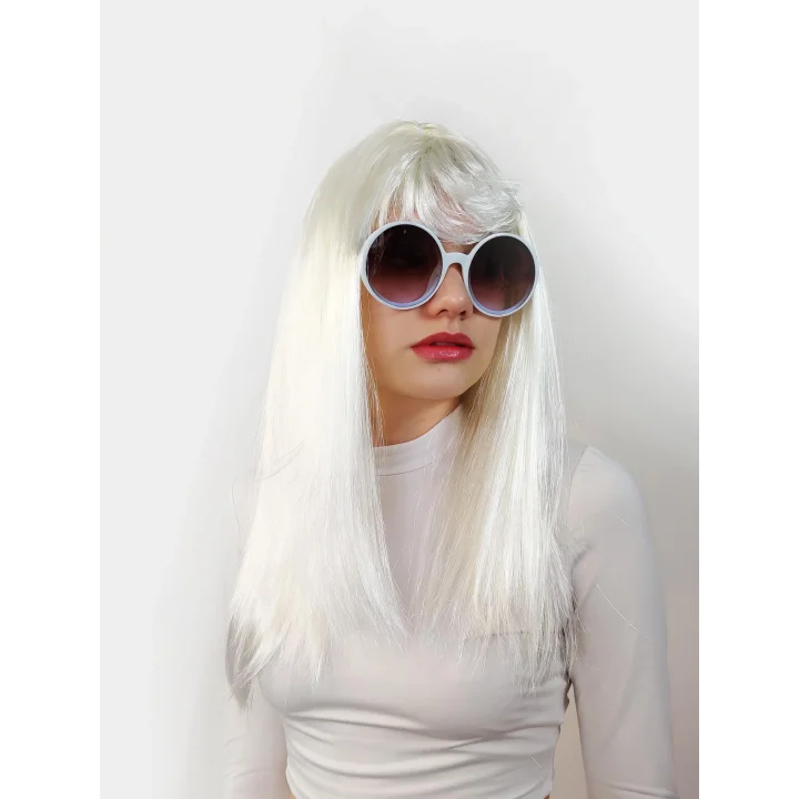 Mey İthalat® Beyaz Renk Uzun Düz Parti Peruğu