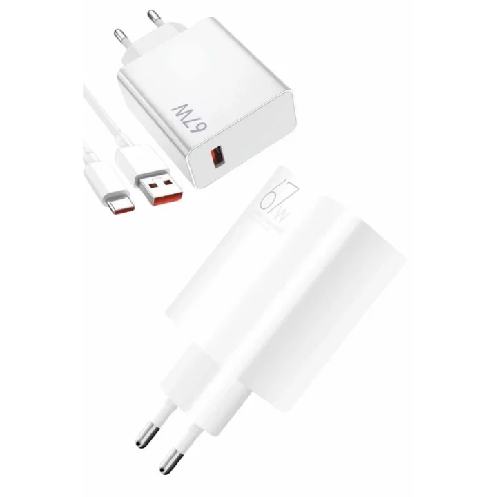 Mey İthalat® Beyaz Ultra Plus Hızlı Şarj Seti Şarj Adaptörü ve Kablosu 67W