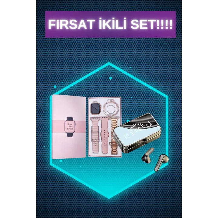 Mey İthalat® Bileklikli Amoled Ekran Akıllı Saat ve Dijital Göstergeli Kablosuz Bluetooth Kulaklık ANC/ ENC