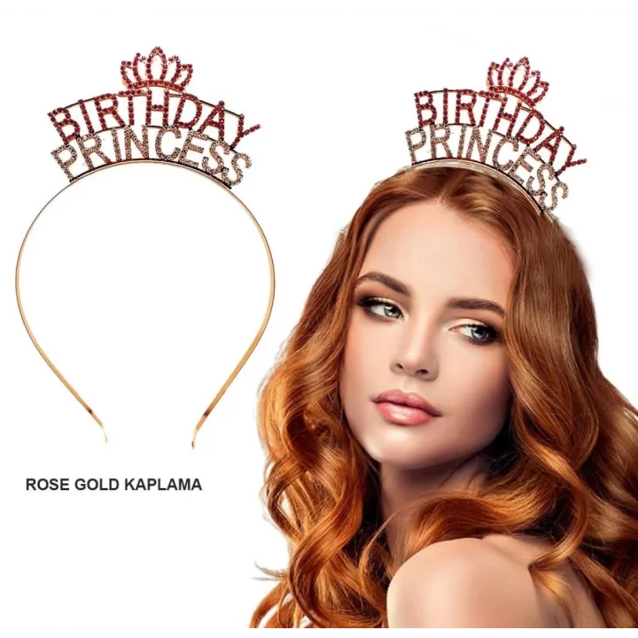 Mey İthalat® Birthday Princess Kristal Taç – Rose Gold Kaplama