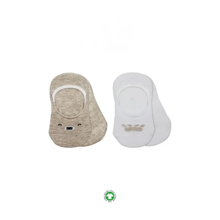 Mey İthalat®   2Li Babet Cute Face Penye Çorap 30103 Bej Beyaz