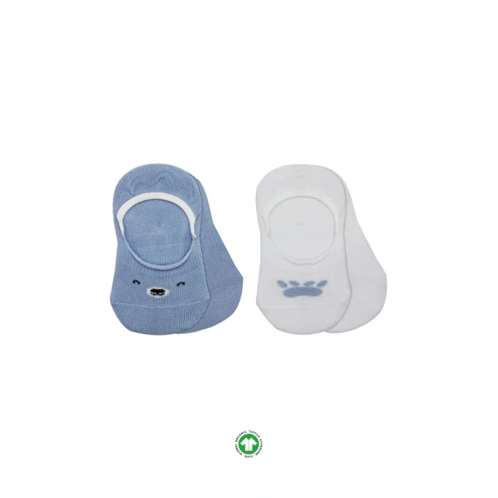 Mey İthalat®   2Li Babet Cute Face Penye Çorap 30103 Mavi-Beyaz