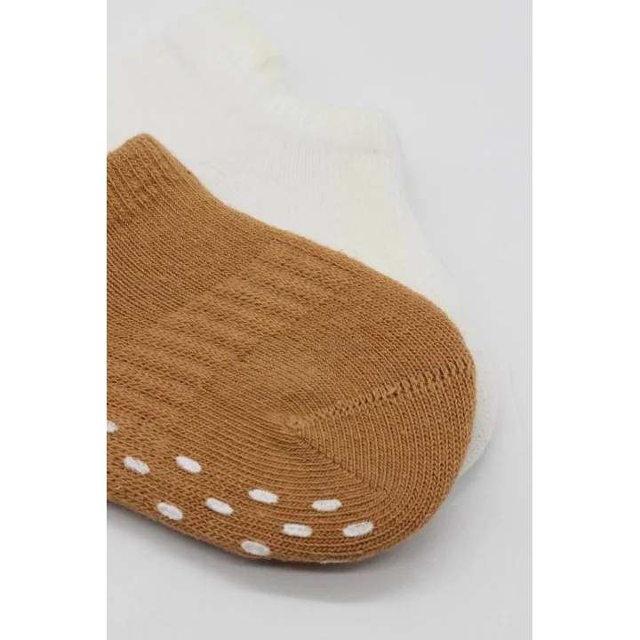 Mey İthalat®   2Li Sneakers Kaymaz Colours Penye Çorap 20104 Ekru Hardal