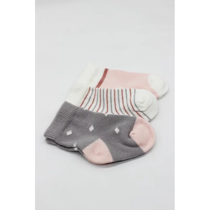 Mey İthalat®   3Lü Penye Kız Soket Çorap 10112 Gri