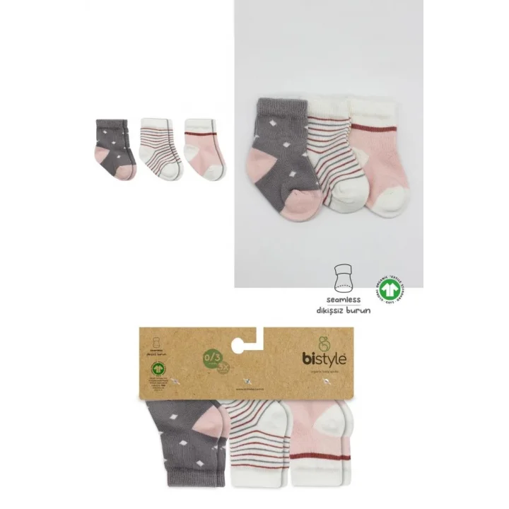 Mey İthalat®   3Lü Penye Kız Soket Çorap 10112 Gri