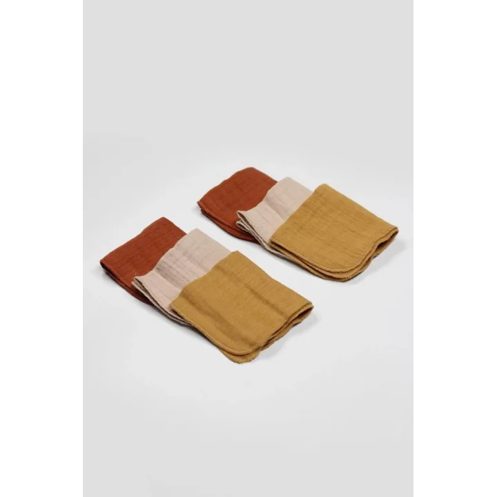 Mey İthalat® 6lı Müslin Mendil 20x20 cm 90106 Kiremit Bej Hardal