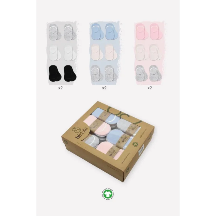 Mey İthalat®   6Lı Silikonlu Babet Penye Çorap 30101 Pembe Ekru Gri