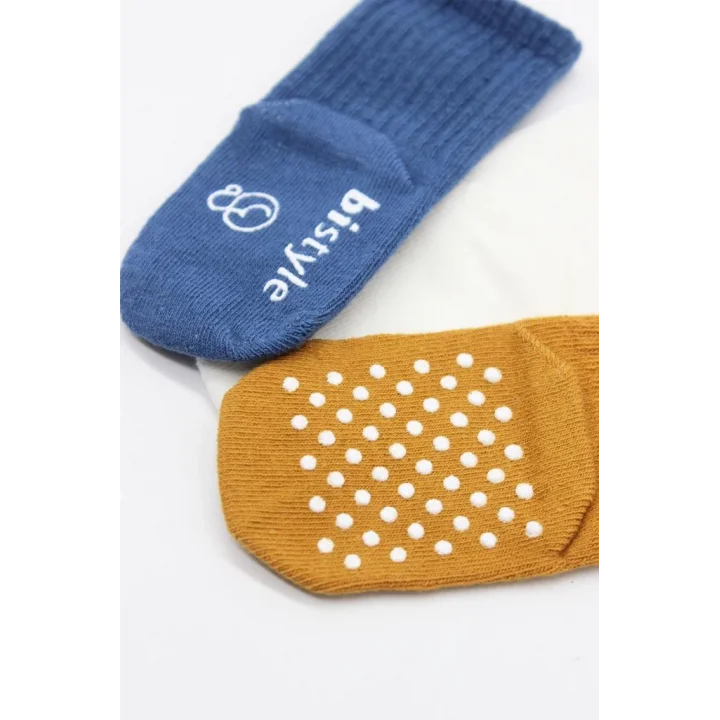 Mey İthalat®   3Lü Basic Kaymaz Penye Soket Çorap 10107 İndigo Ekru Hardal