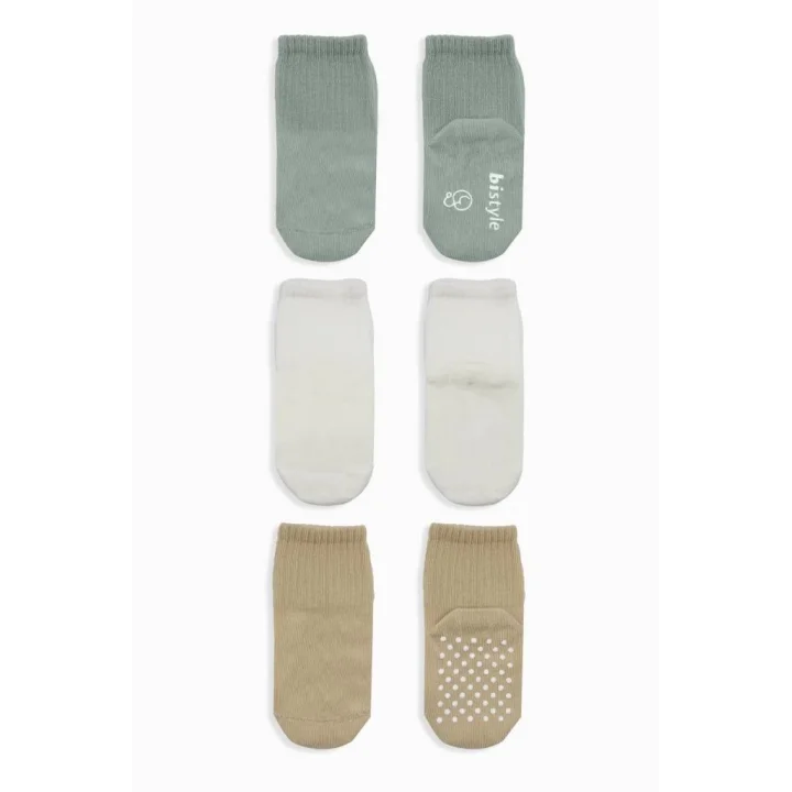 Mey İthalat®   Basic Kaymaz Penye Soket Çorap 3Lü BS10107 Nil Ekru Bej