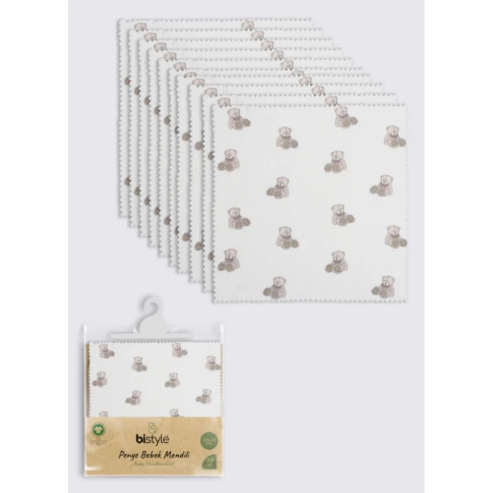 Mey İthalat®   Bear 20x20 10Lu Penye Mendil 90162 Ekru