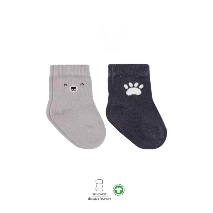 Mey İthalat®  Bear Penye Soket Çorap 2Li BS10116 Gri