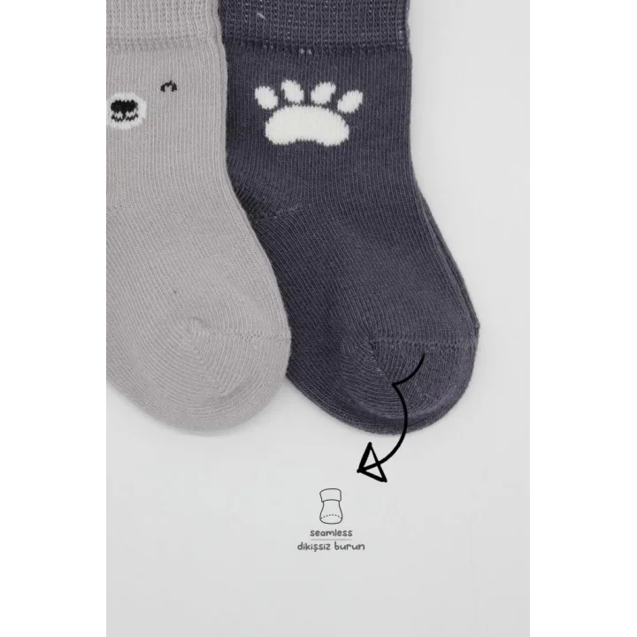 Mey İthalat®  Bear Penye Soket Çorap 2Li BS10116 Gri