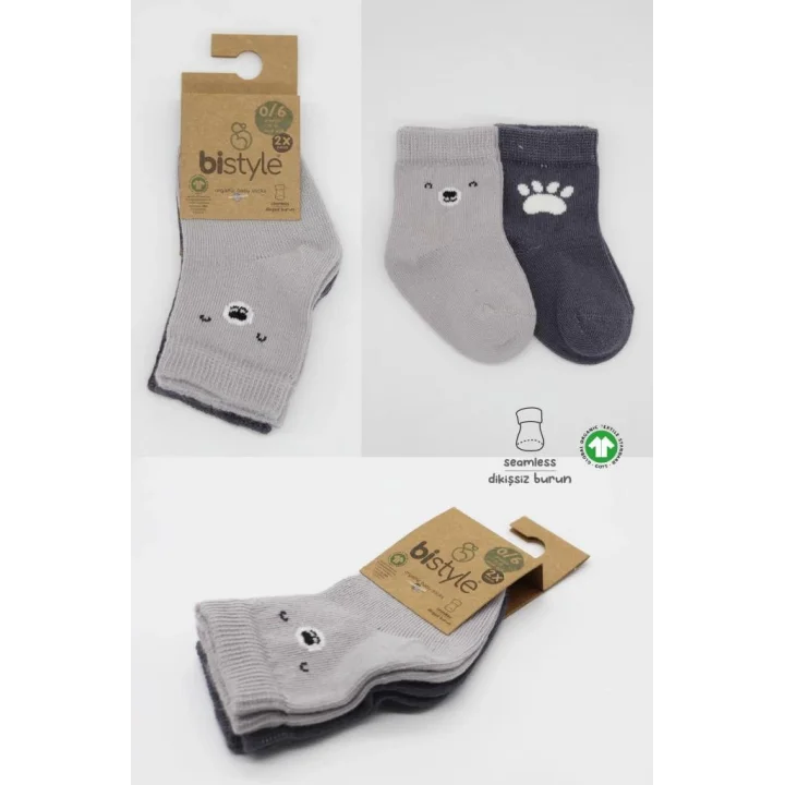 Mey İthalat®  Bear Penye Soket Çorap 2Li BS10116 Gri